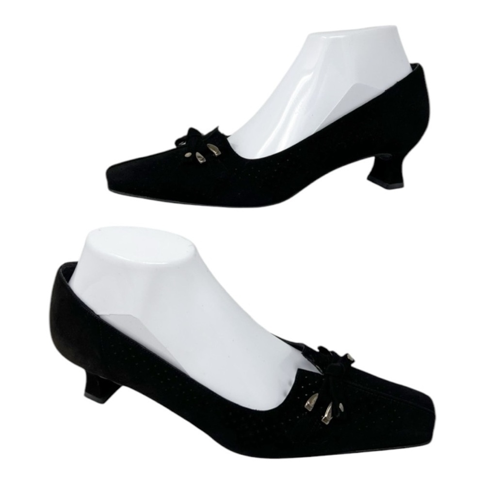 Stuart Weitzman Black Suede Square Toe Kitten Heel Size 8 N